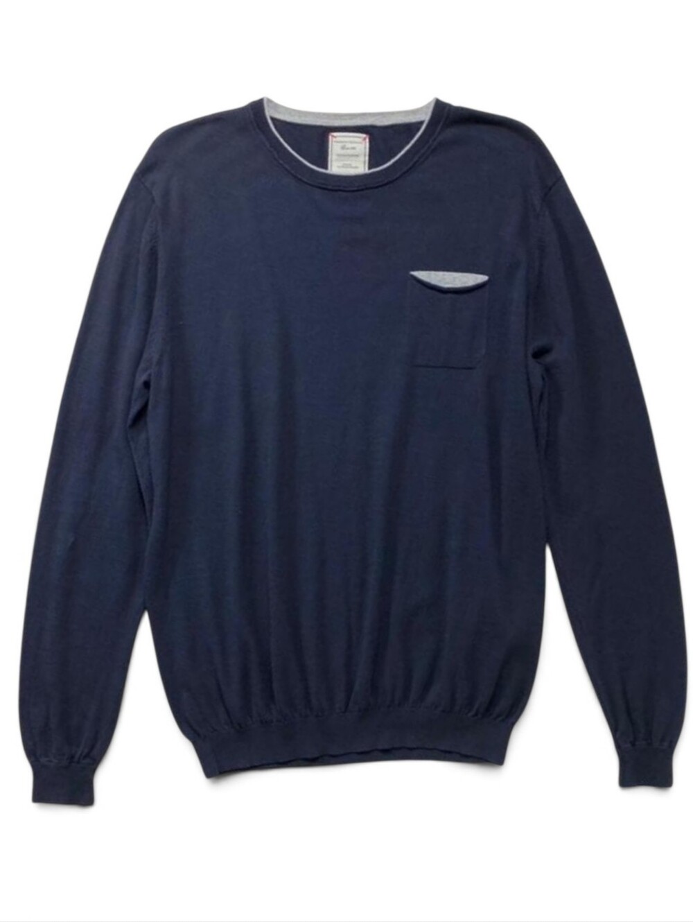 Massimo Rebeochi Navy Crewneck Sweater Gray Contrast Trim
